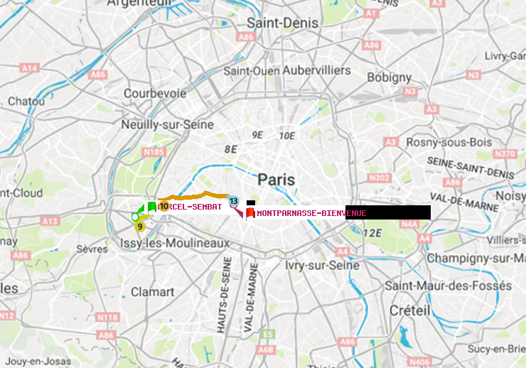 plan itinéraire ratp de Marcel Sembat à Montparnasse-Bienvenue