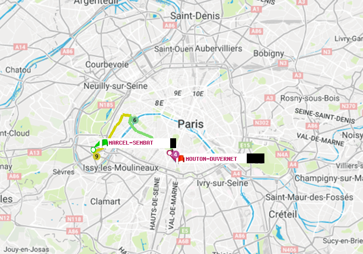 plan itinéraire ratp de Marcel Sembat à Mouton-Duvernet