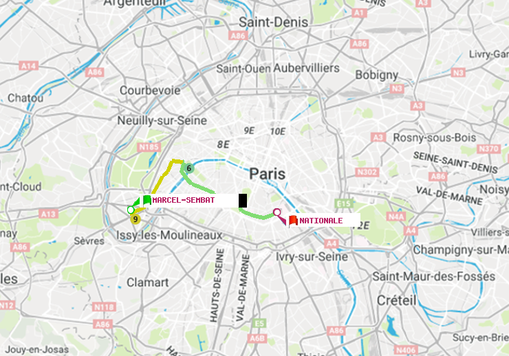 plan itinéraire ratp de Marcel Sembat à Nationale