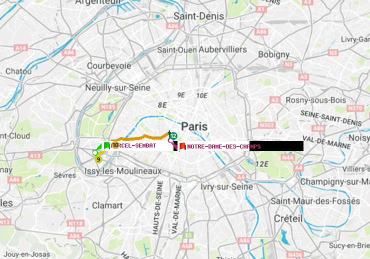 plan itinéraire ratp de Marcel Sembat à Notre-Dame des Champs