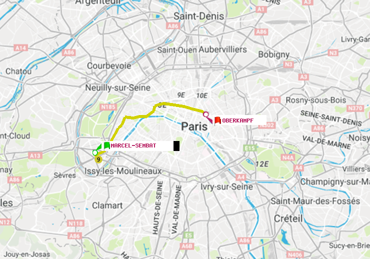 plan itinéraire ratp de Marcel Sembat à Oberkampf