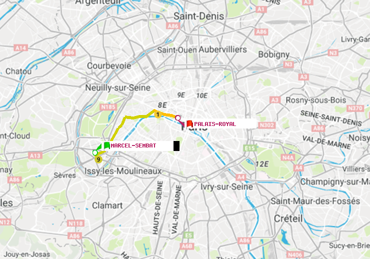 plan itinéraire ratp de Marcel Sembat à Palais-Royal (Musée du Louvre)