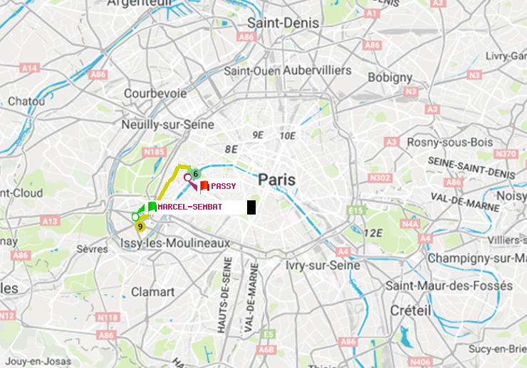 plan itinéraire ratp de Marcel Sembat à Passy