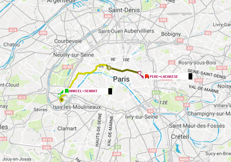 plan itinéraire ratp de Marcel Sembat à Père-Lachaise