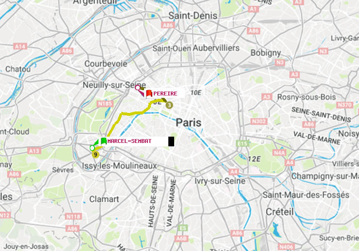 plan itinéraire ratp de Marcel Sembat à Péreire