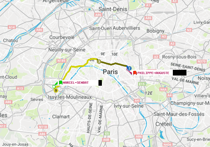 plan itinéraire ratp de Marcel Sembat à Philippe Auguste