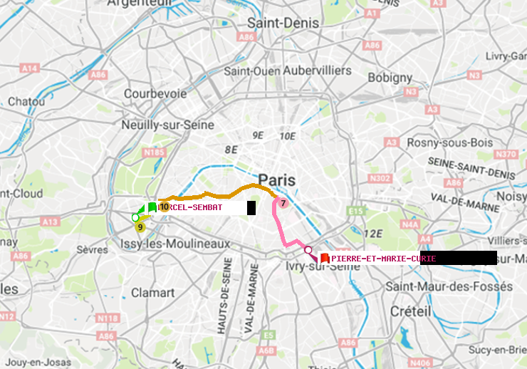 plan itinéraire ratp de Marcel Sembat à Pierre et Marie Curie
