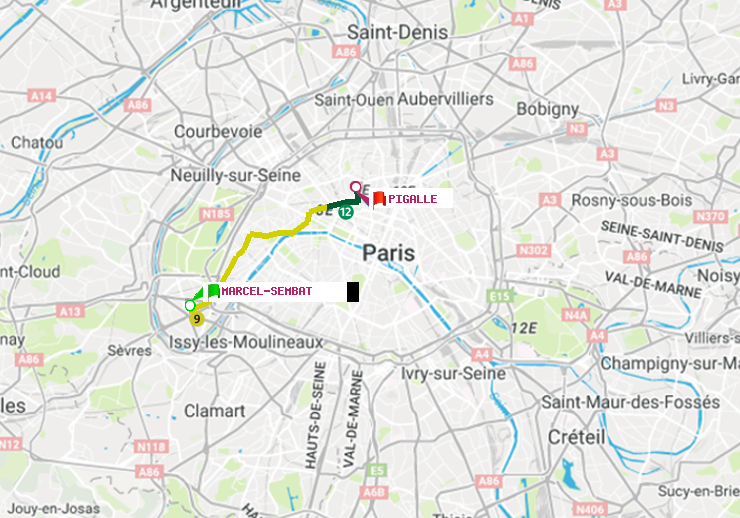 plan itinéraire ratp de Marcel Sembat à Pigalle