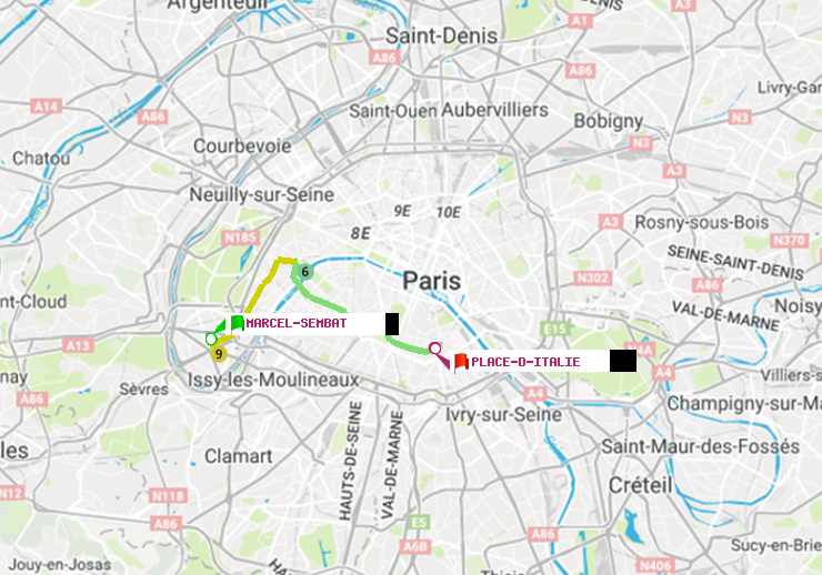 plan itinéraire ratp de Marcel Sembat à Place d