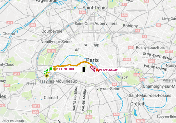 plan itinéraire ratp de Marcel Sembat à Place Monge (Jardin des Plantes)