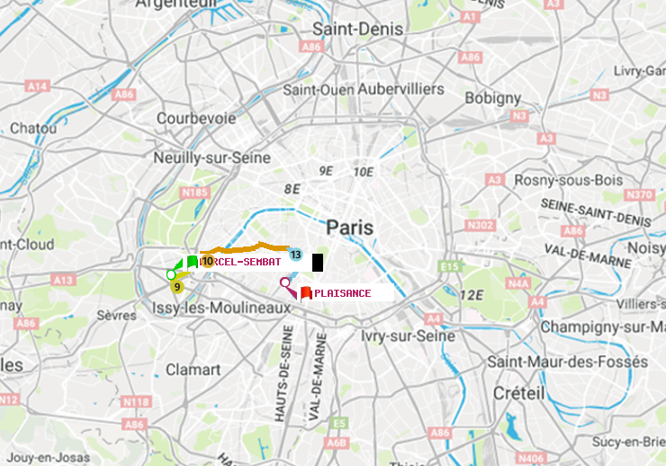 plan itinéraire ratp de Marcel Sembat à Plaisance