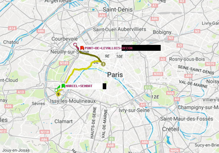 plan itinéraire ratp de Marcel Sembat à Pont de Levallois-Bécon