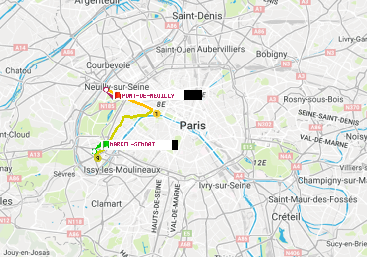 plan itinéraire ratp de Marcel Sembat à Pont de Neuilly