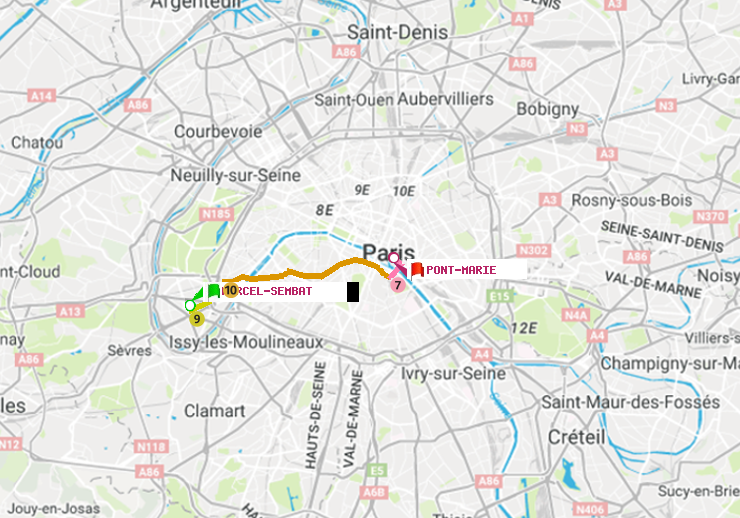 plan itinéraire ratp de Marcel Sembat à Pont Marie (Cité des Arts)