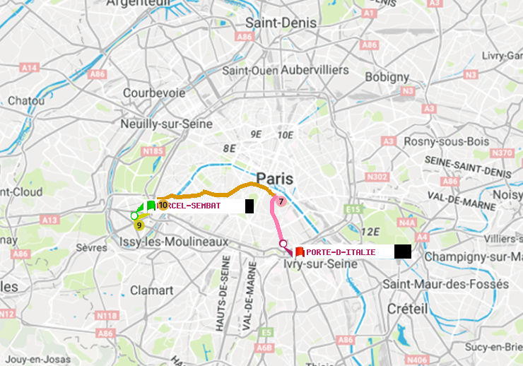 plan itinéraire ratp de Marcel Sembat à Porte d