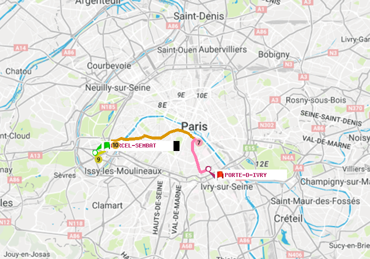 plan itinéraire ratp de Marcel Sembat à Porte d