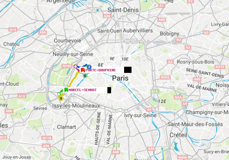 plan itinéraire ratp de Marcel Sembat à Porte Dauphine (Maréchal de Lattre de Tassigny)