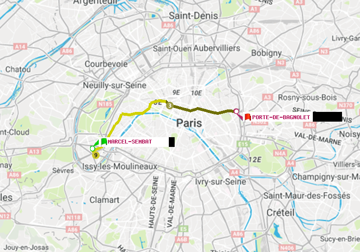 plan itinéraire ratp de Marcel Sembat à Porte de Bagnolet
