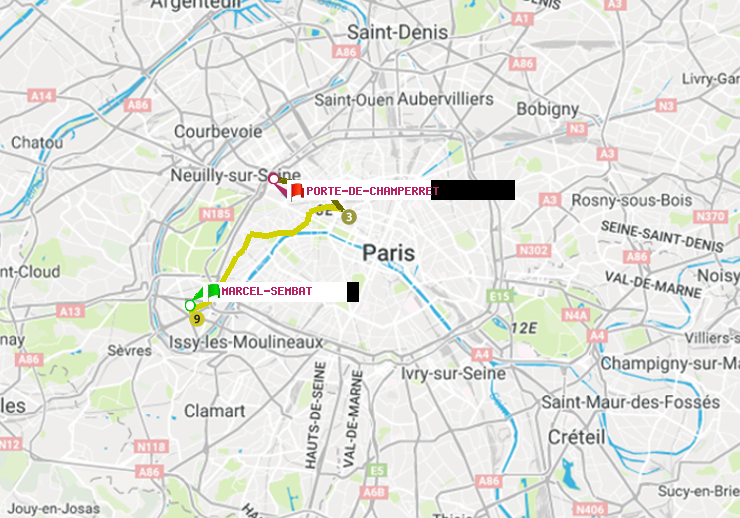 plan itinéraire ratp de Marcel Sembat à Porte de Champerret