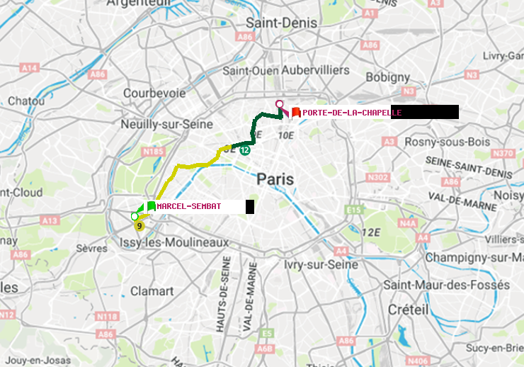 plan itinéraire ratp de Marcel Sembat à Porte de la Chapelle