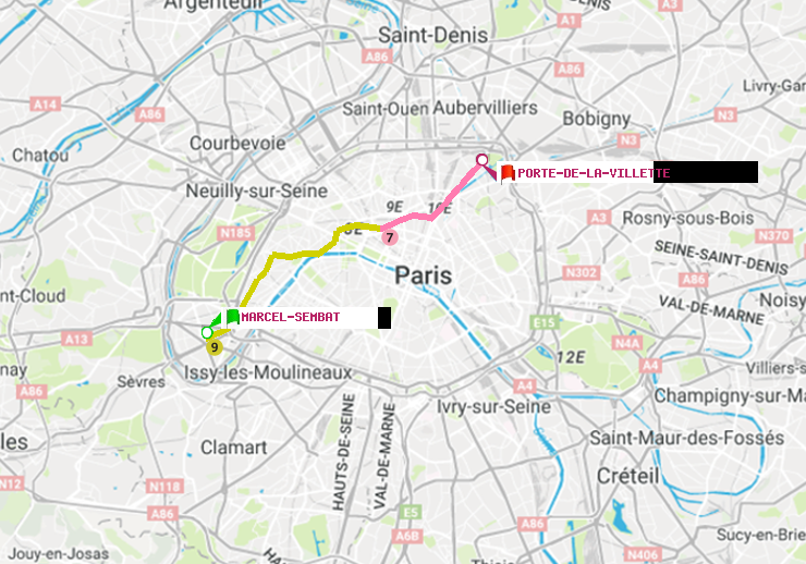 plan itinéraire ratp de Marcel Sembat à Porte de la Villette