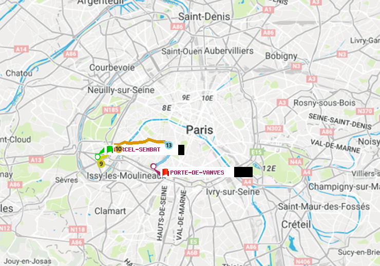 plan itinéraire ratp de Marcel Sembat à Porte de Vanves