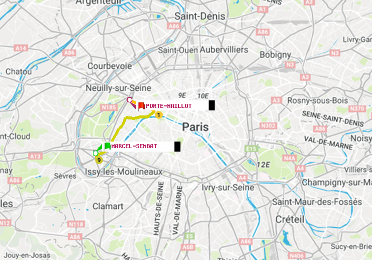 plan itinéraire ratp de Marcel Sembat à Porte Maillot