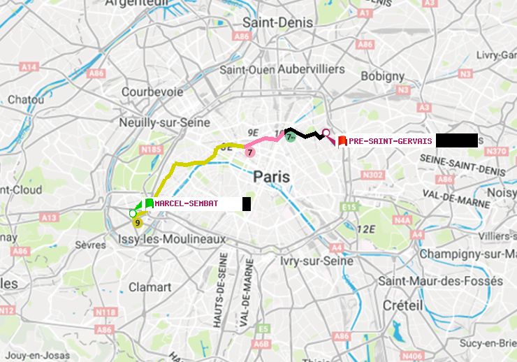 plan itinéraire ratp de Marcel Sembat à Pré-Saint-Gervais