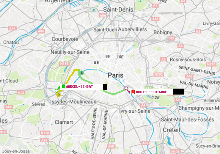 plan itinéraire ratp de Marcel Sembat à Quai de la Gare
