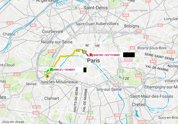 plan itinéraire ratp de Marcel Sembat à Quatre Septembre