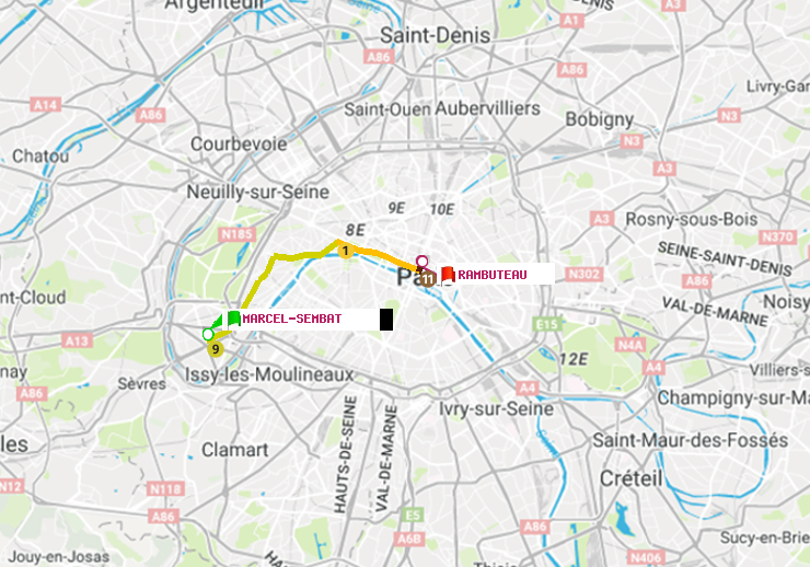 plan itinéraire ratp de Marcel Sembat à Rambuteau