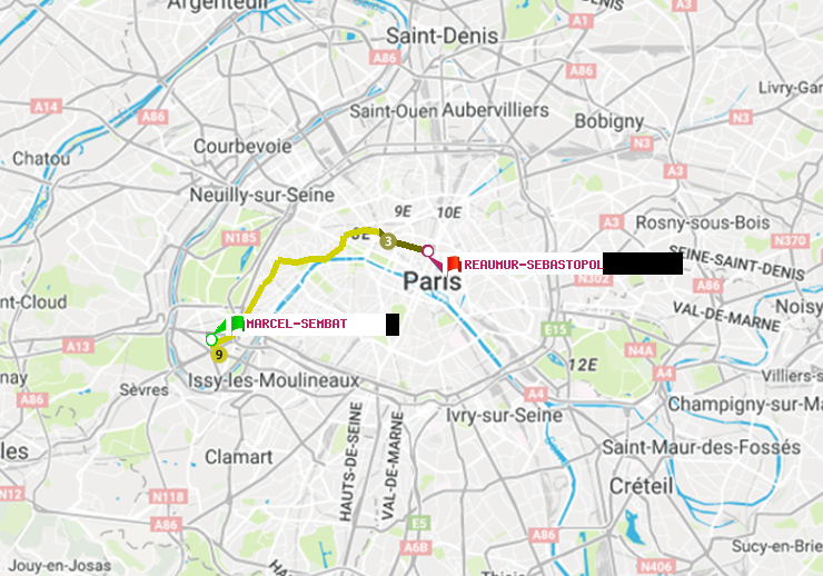 plan itinéraire ratp de Marcel Sembat à Réaumur-Sébastopol