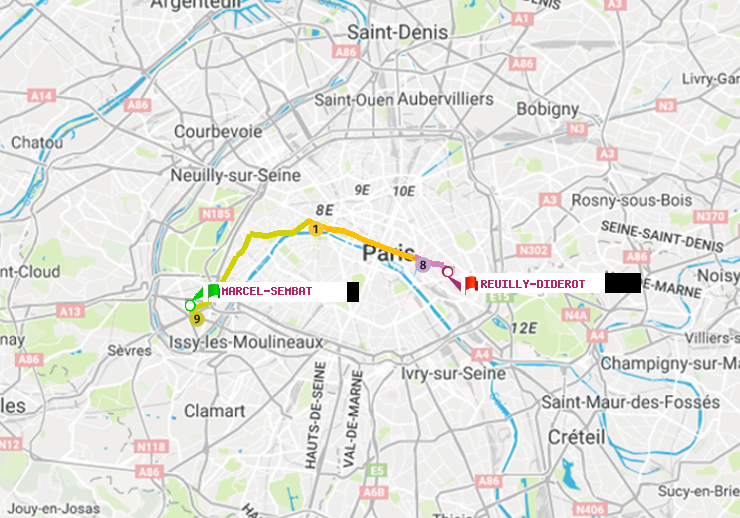 plan itinéraire ratp de Marcel Sembat à Reuilly-Diderot