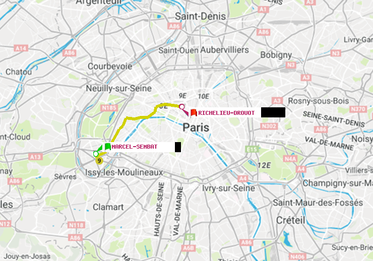 plan itinéraire ratp de Marcel Sembat à Richelieu-Drouot