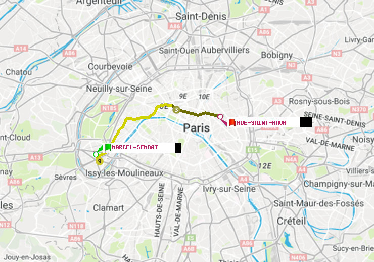plan itinéraire ratp de Marcel Sembat à Rue Saint-Maur