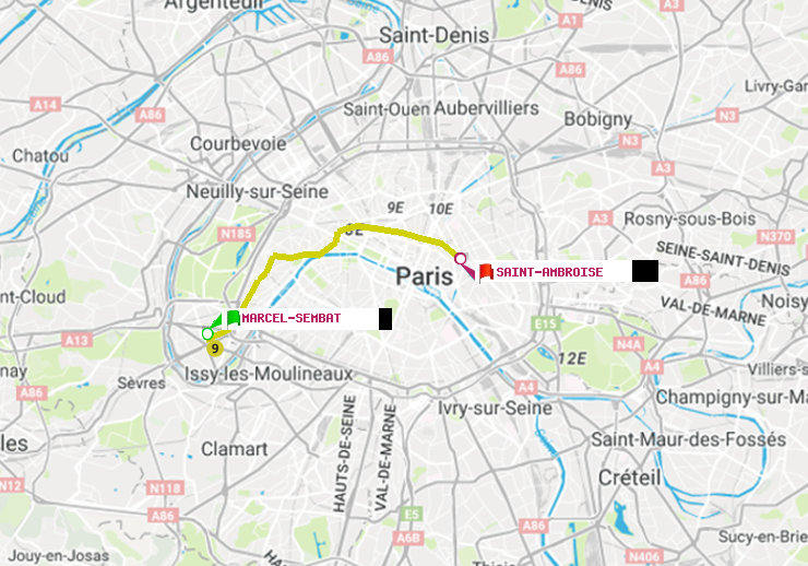 plan itinéraire ratp de Marcel Sembat à Saint-Ambroise