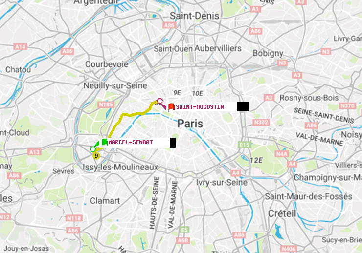 plan itinéraire ratp de Marcel Sembat à Saint-Augustin
