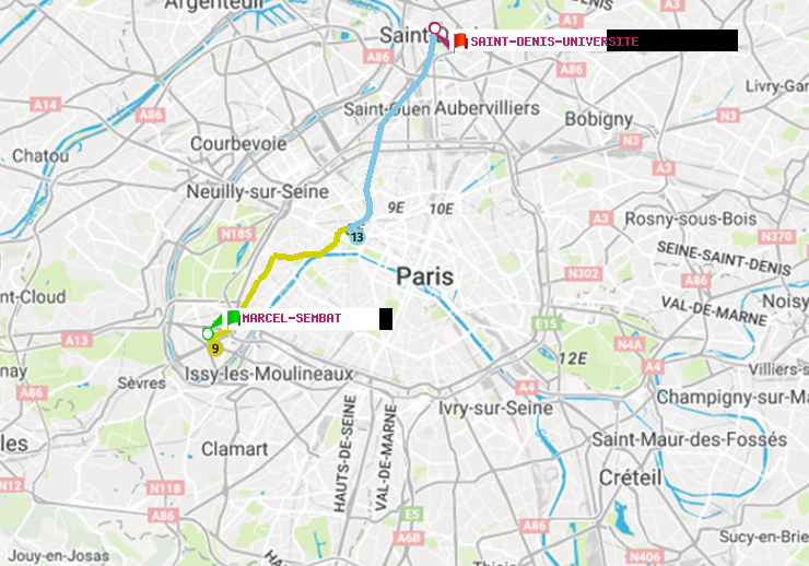 plan itinéraire ratp de Marcel Sembat à Saint-Denis-Universite