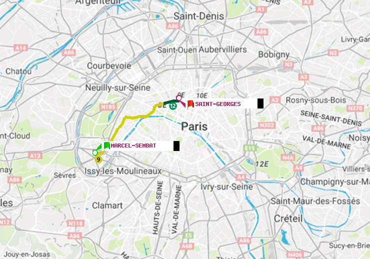 plan itinéraire ratp de Marcel Sembat à Saint-Georges
