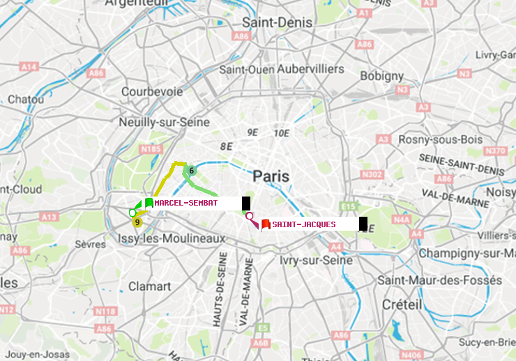 plan itinéraire ratp de Marcel Sembat à Saint-Jacques