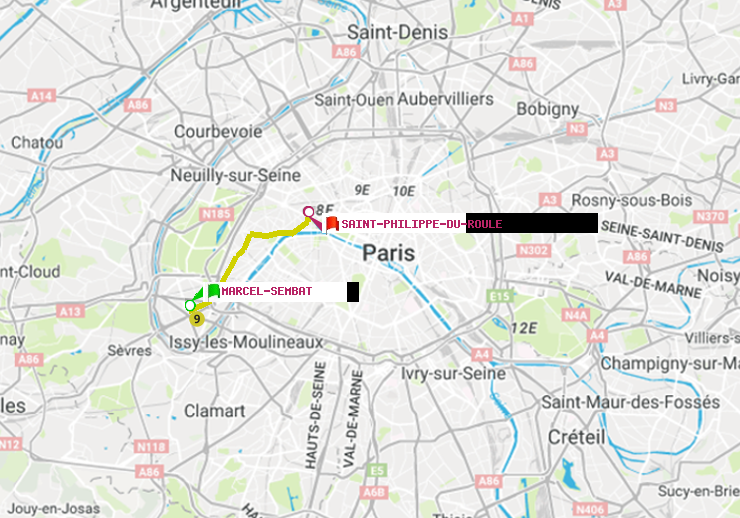 plan itinéraire ratp de Marcel Sembat à Saint-Philippe du Roule