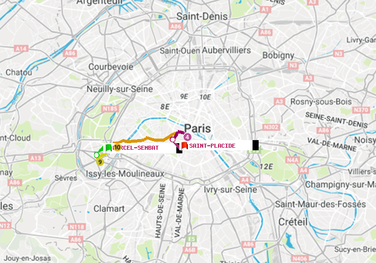 plan itinéraire ratp de Marcel Sembat à Saint-Placide