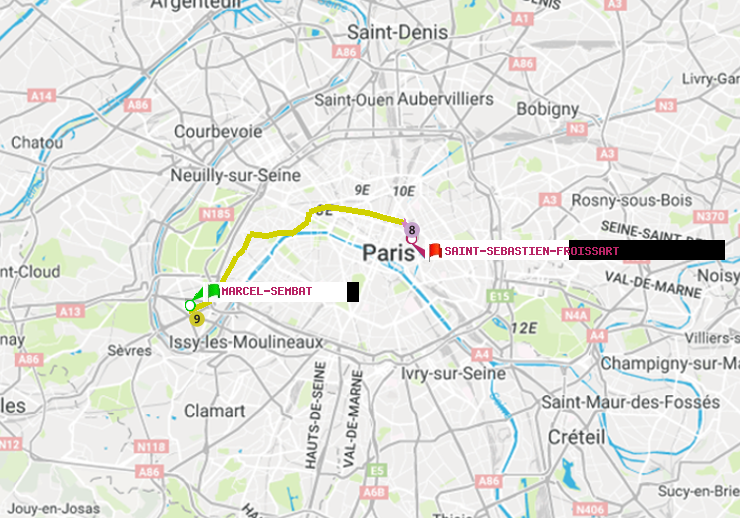 plan itinéraire ratp de Marcel Sembat à Saint-Sébastien-Froissart