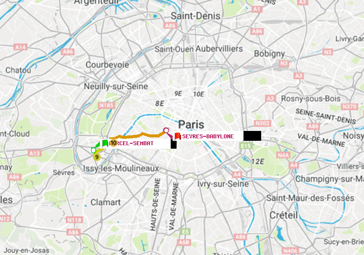 plan itinéraire ratp de Marcel Sembat à Sèvres-Babylone