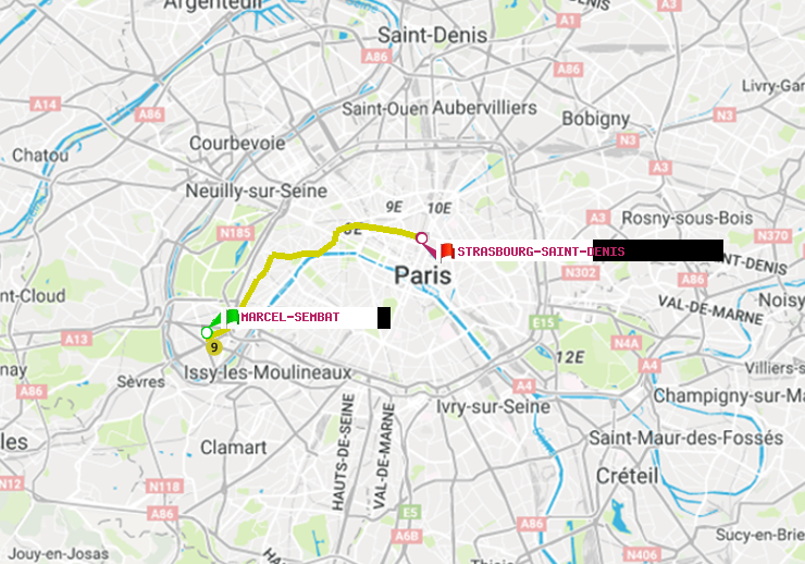plan itinéraire ratp de Marcel Sembat à Strasbourg-Saint-Denis