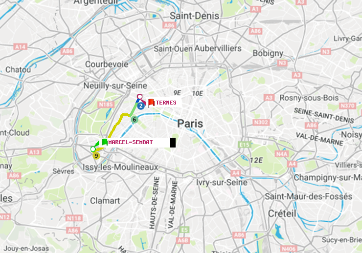 plan itinéraire ratp de Marcel Sembat à Ternes