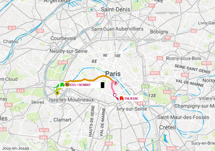 plan itinéraire ratp de Marcel Sembat à Tolbiac