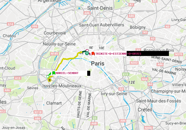 plan itinéraire ratp de Marcel Sembat à Trinité-d