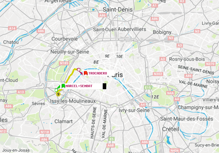 plan itinéraire ratp de Marcel Sembat à Trocadéro