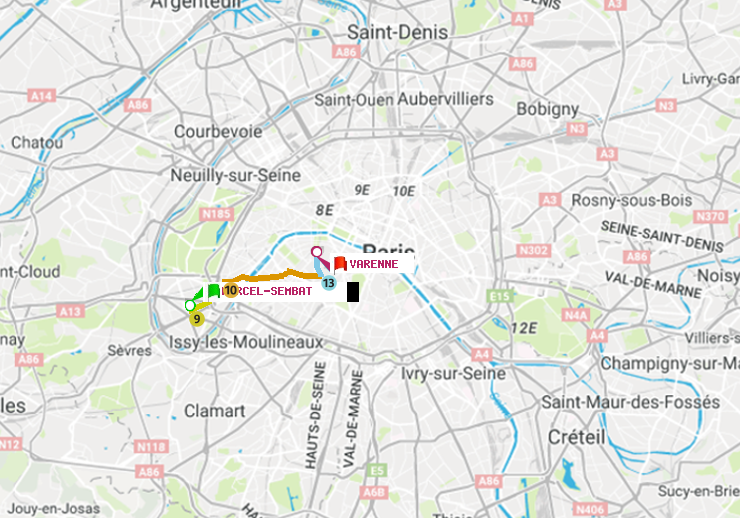 plan itinéraire ratp de Marcel Sembat à Varenne